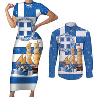 Greece Karavaki Christmas Couples Matching Short Sleeve Bodycon Dress and Long Sleeve Button Shirt Merry Chirstmas 2025 - Wonder Print Shop
