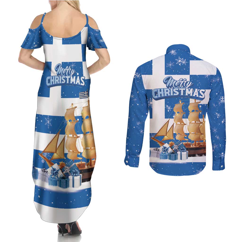 Greece Karavaki Christmas Couples Matching Summer Maxi Dress and Long Sleeve Button Shirt Merry Chirstmas 2025 - Wonder Print Shop