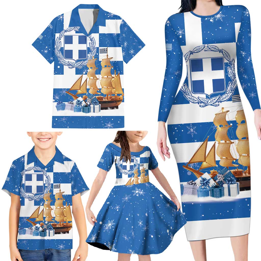 Greece Karavaki Christmas Family Matching Long Sleeve Bodycon Dress and Hawaiian Shirt Merry Chirstmas 2025 - Wonder Print Shop