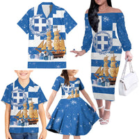 Greece Karavaki Christmas Family Matching Off The Shoulder Long Sleeve Dress and Hawaiian Shirt Merry Chirstmas 2025 - Wonder Print Shop