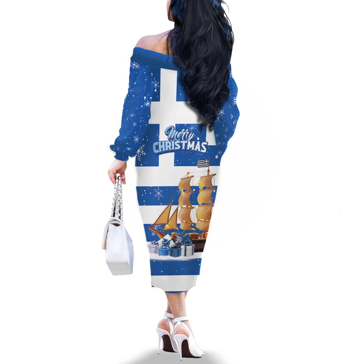 Greece Karavaki Christmas Family Matching Off The Shoulder Long Sleeve Dress and Hawaiian Shirt Merry Chirstmas 2025 - Wonder Print Shop