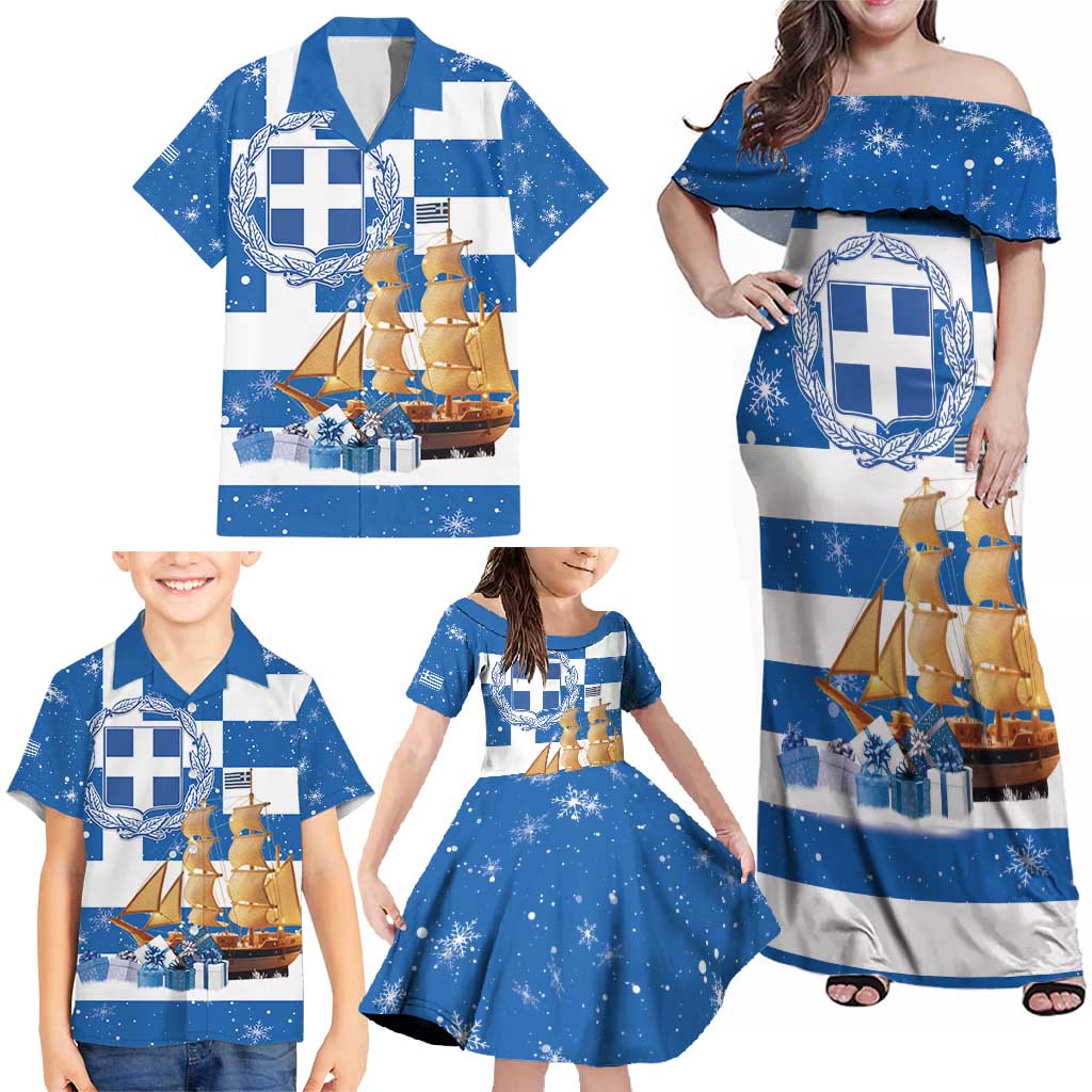 Greece Karavaki Christmas Family Matching Off Shoulder Maxi Dress and Hawaiian Shirt Merry Chirstmas 2025 - Wonder Print Shop