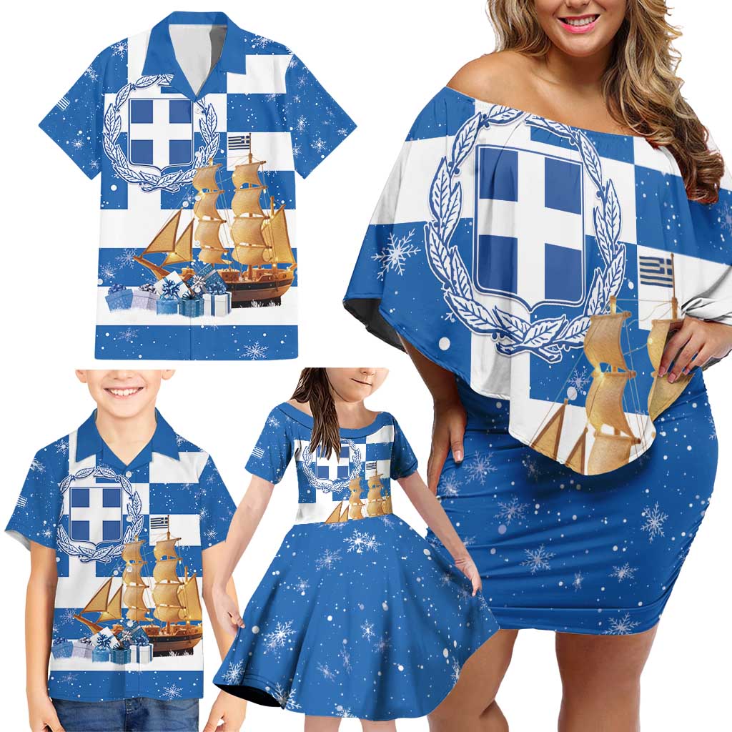 Greece Karavaki Christmas Family Matching Off Shoulder Short Dress and Hawaiian Shirt Merry Chirstmas 2025 - Wonder Print Shop