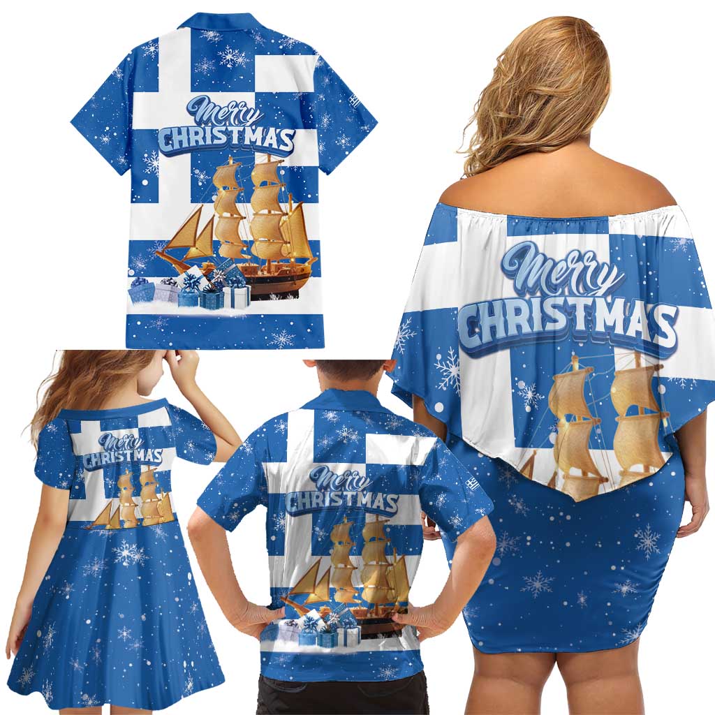 Greece Karavaki Christmas Family Matching Off Shoulder Short Dress and Hawaiian Shirt Merry Chirstmas 2025 - Wonder Print Shop