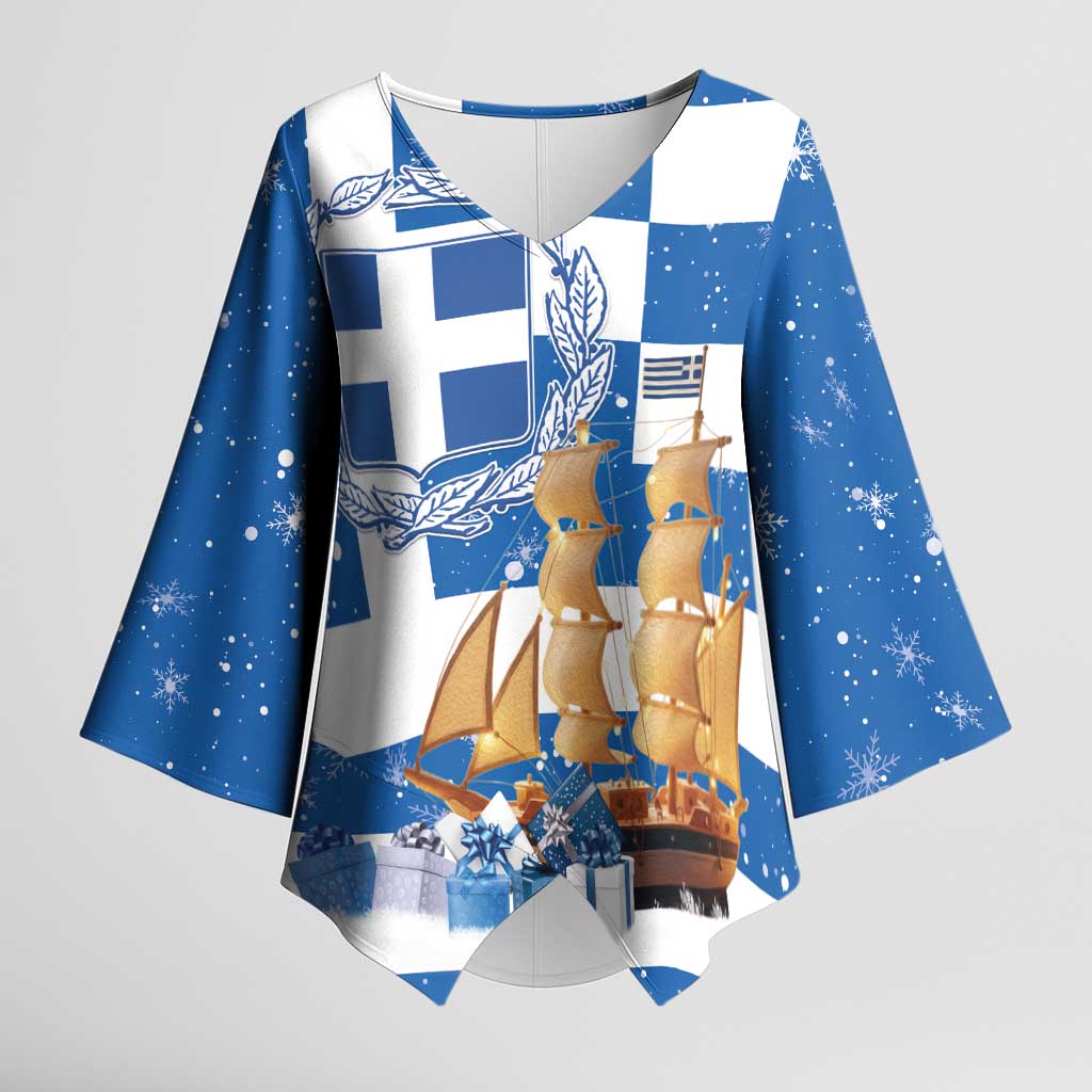 Greece Karavaki Christmas Kimono Sleeve Blouse Merry Chirstmas 2025 - Wonder Print Shop