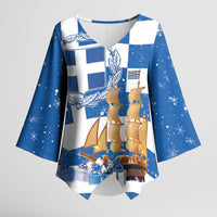 Greece Karavaki Christmas Kimono Sleeve Blouse Merry Chirstmas 2025 - Wonder Print Shop