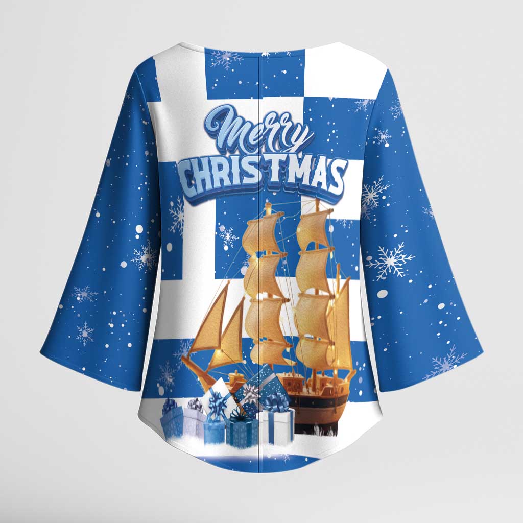 Greece Karavaki Christmas Kimono Sleeve Blouse Merry Chirstmas 2025 - Wonder Print Shop
