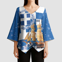Greece Karavaki Christmas Kimono Sleeve Blouse Merry Chirstmas 2025 - Wonder Print Shop