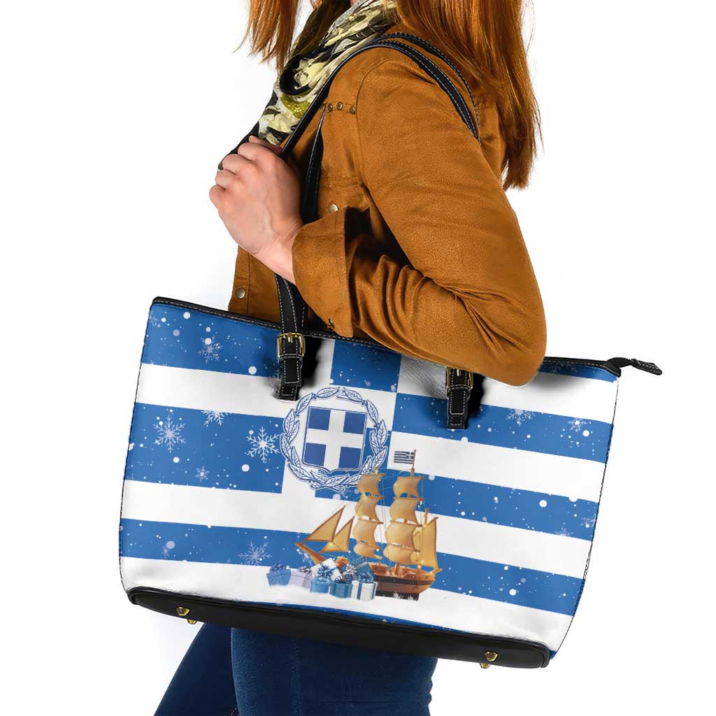Greece Karavaki Christmas Leather Tote Bag Merry Chirstmas 2025 - Wonder Print Shop