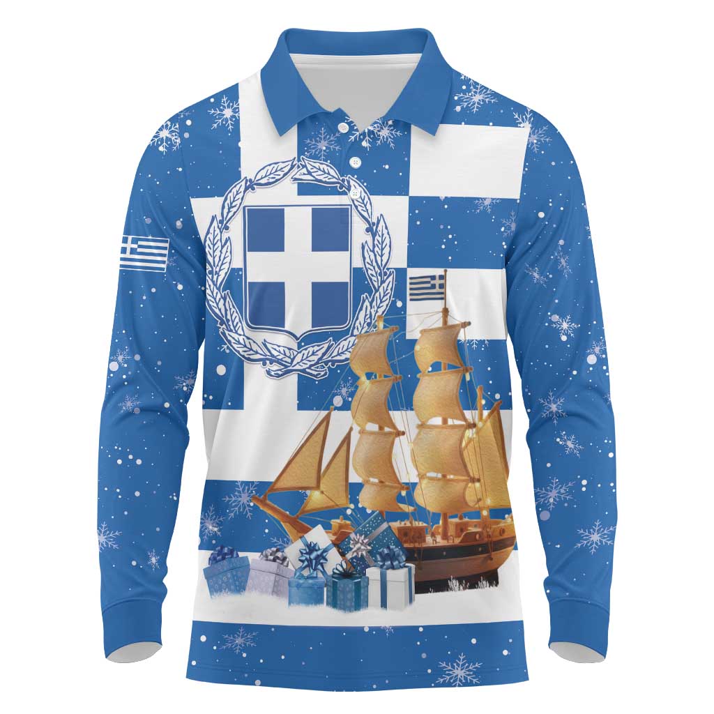 Greece Karavaki Christmas Long Sleeve Polo Shirt Merry Chirstmas 2025 - Wonder Print Shop