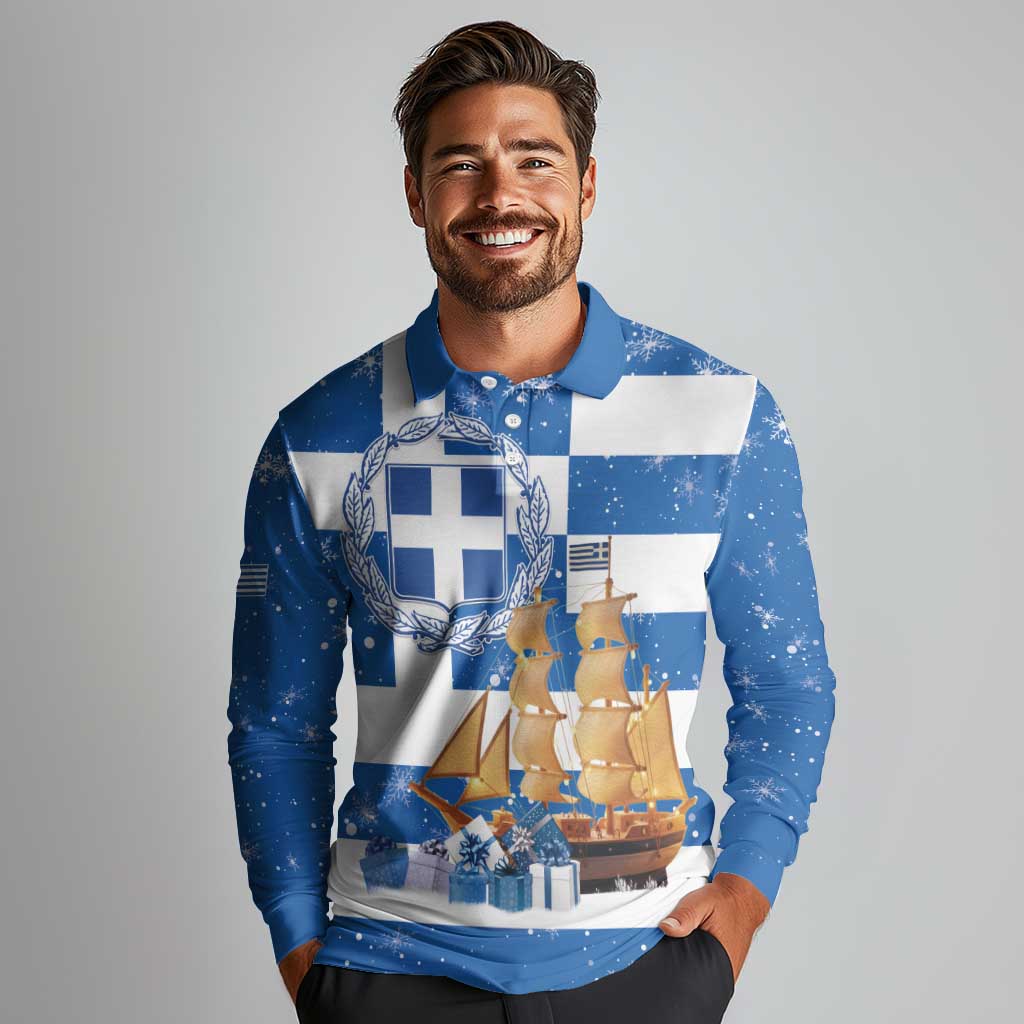 Greece Karavaki Christmas Long Sleeve Polo Shirt Merry Chirstmas 2025 - Wonder Print Shop