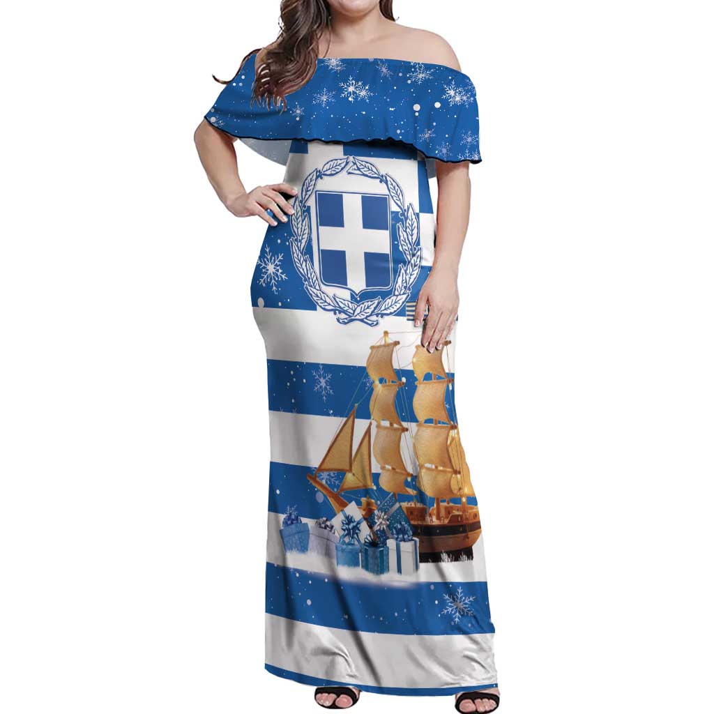 Greece Karavaki Christmas Off Shoulder Maxi Dress Merry Chirstmas 2025 - Wonder Print Shop