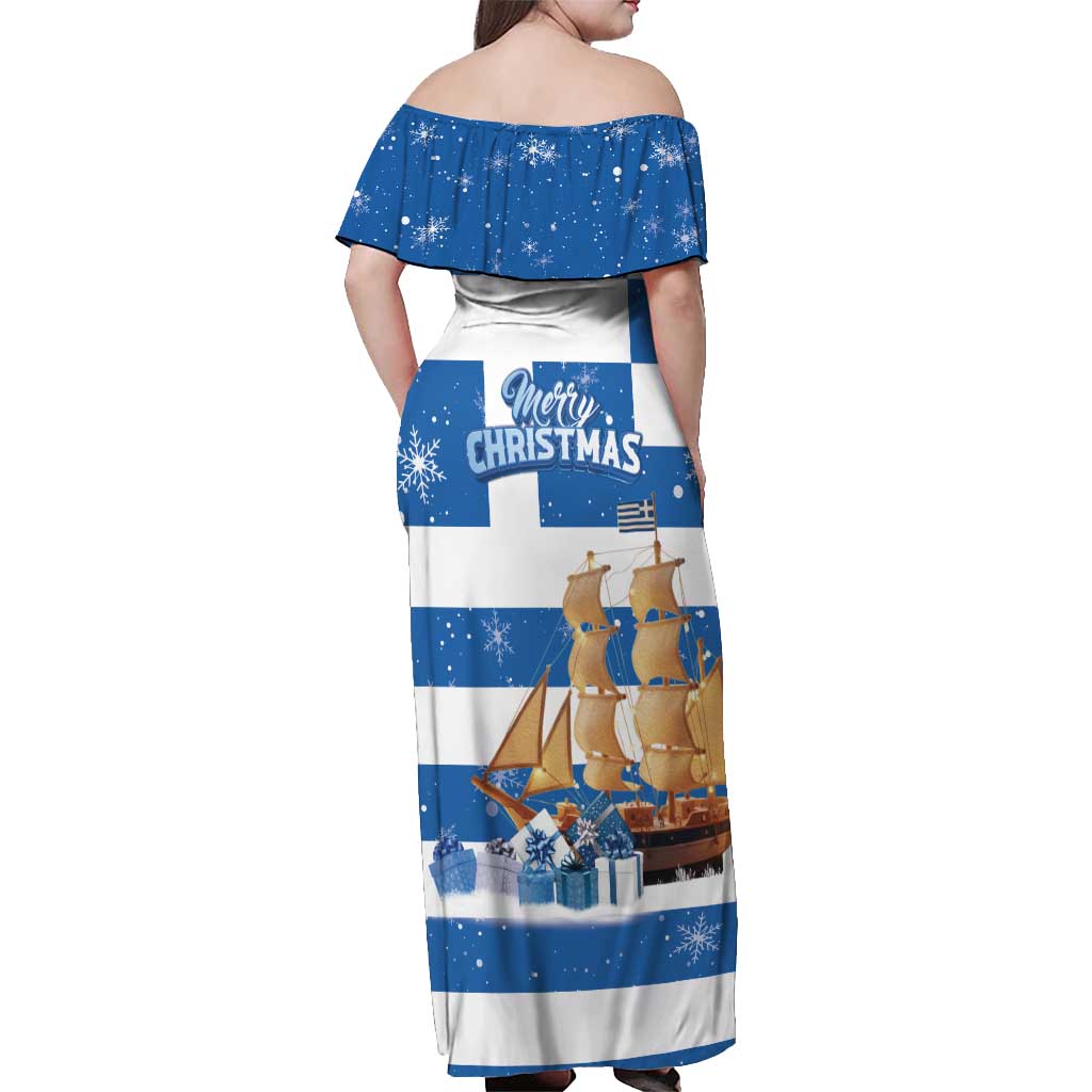 Greece Karavaki Christmas Off Shoulder Maxi Dress Merry Chirstmas 2025 - Wonder Print Shop