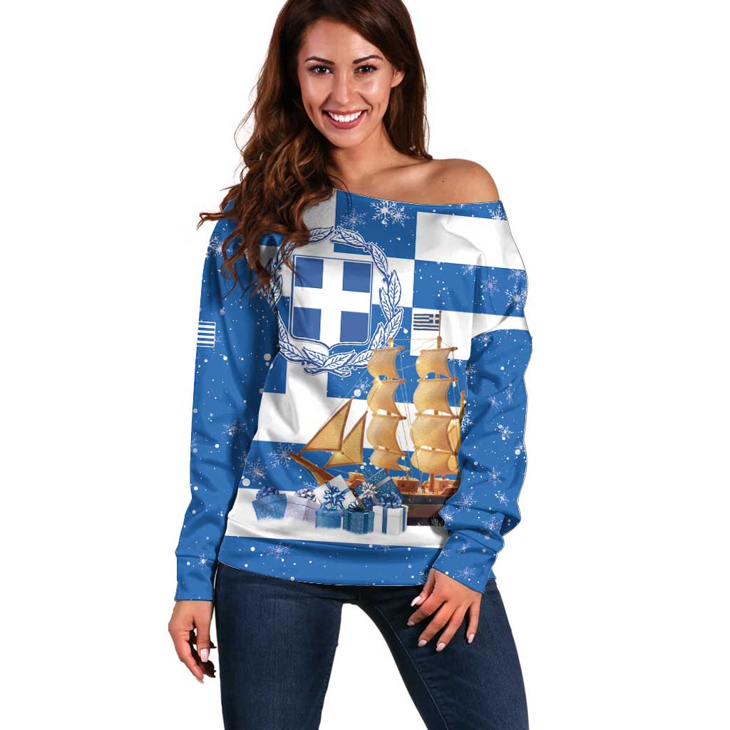 Greece Karavaki Christmas Off Shoulder Sweater Merry Chirstmas 2025 - Wonder Print Shop