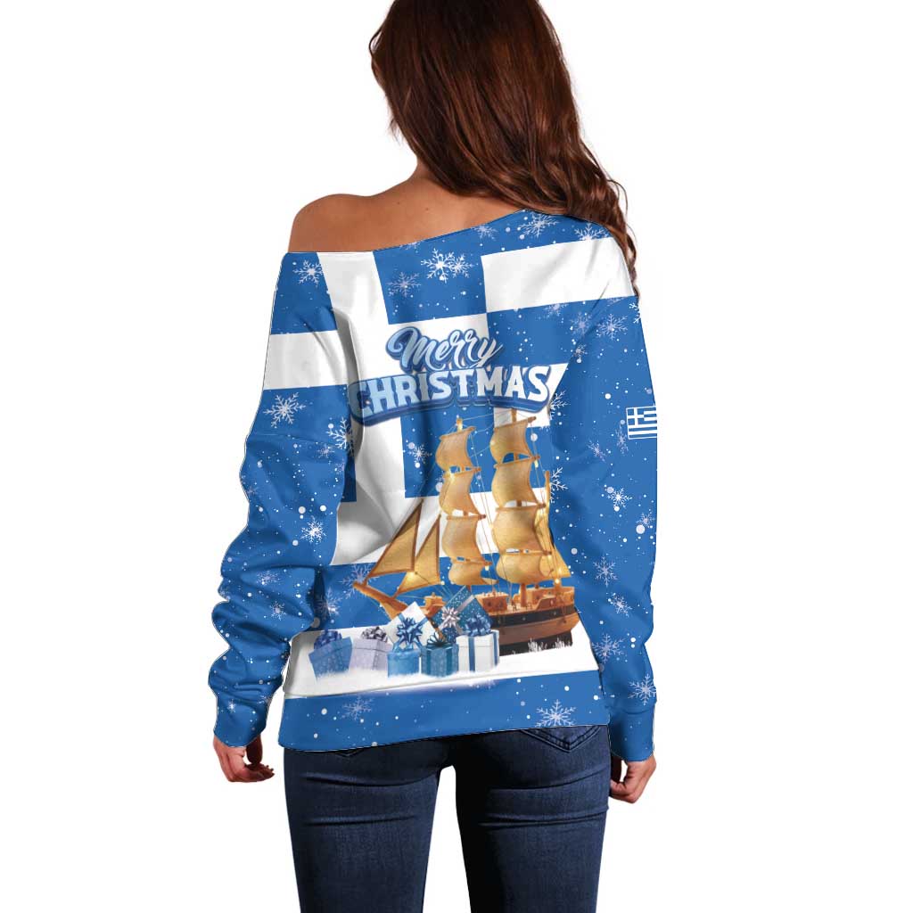 Greece Karavaki Christmas Off Shoulder Sweater Merry Chirstmas 2025 - Wonder Print Shop