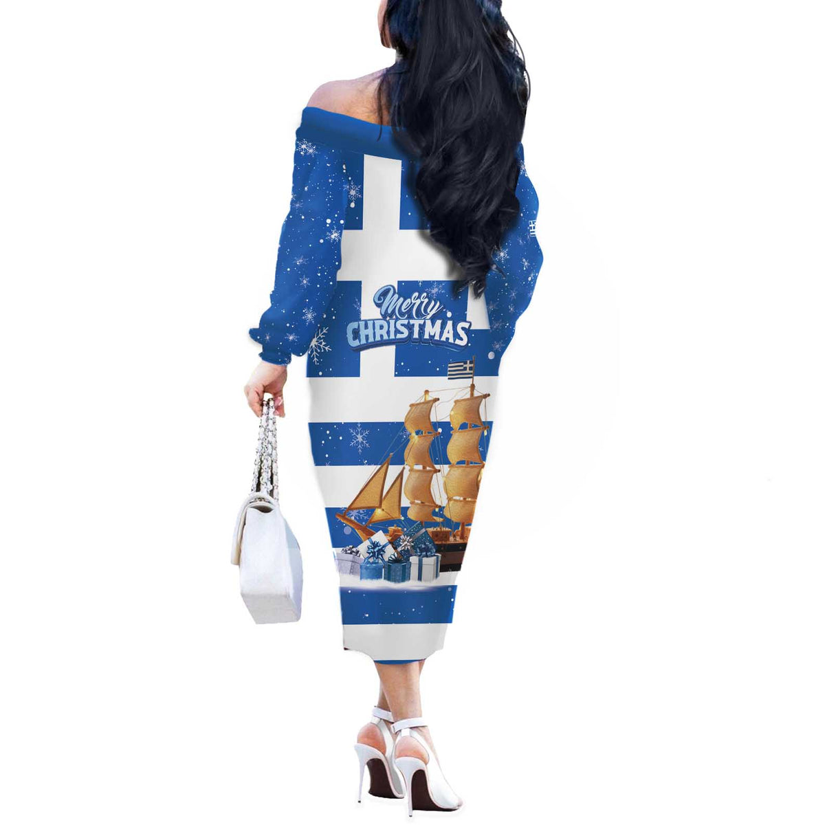 Greece Karavaki Christmas Off The Shoulder Long Sleeve Dress Merry Chirstmas 2025 - Wonder Print Shop