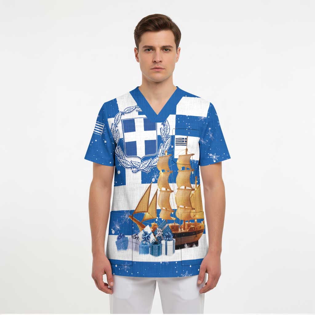 Greece Karavaki Christmas Scrub Top Merry Chirstmas 2025 - Wonder Print Shop