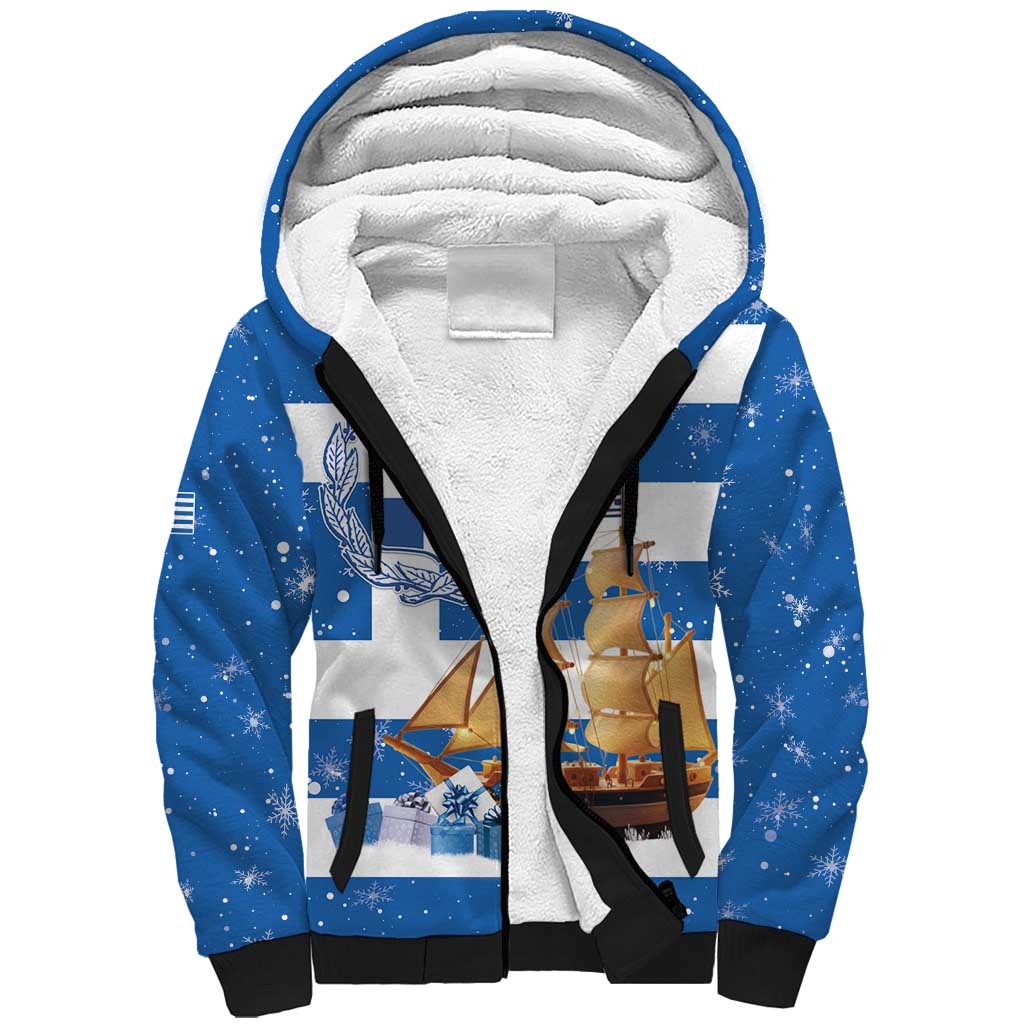 Greece Karavaki Christmas Sherpa Hoodie Merry Chirstmas 2025 - Wonder Print Shop