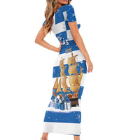 Greece Karavaki Christmas Short Sleeve Bodycon Dress Merry Chirstmas 2025 - Wonder Print Shop