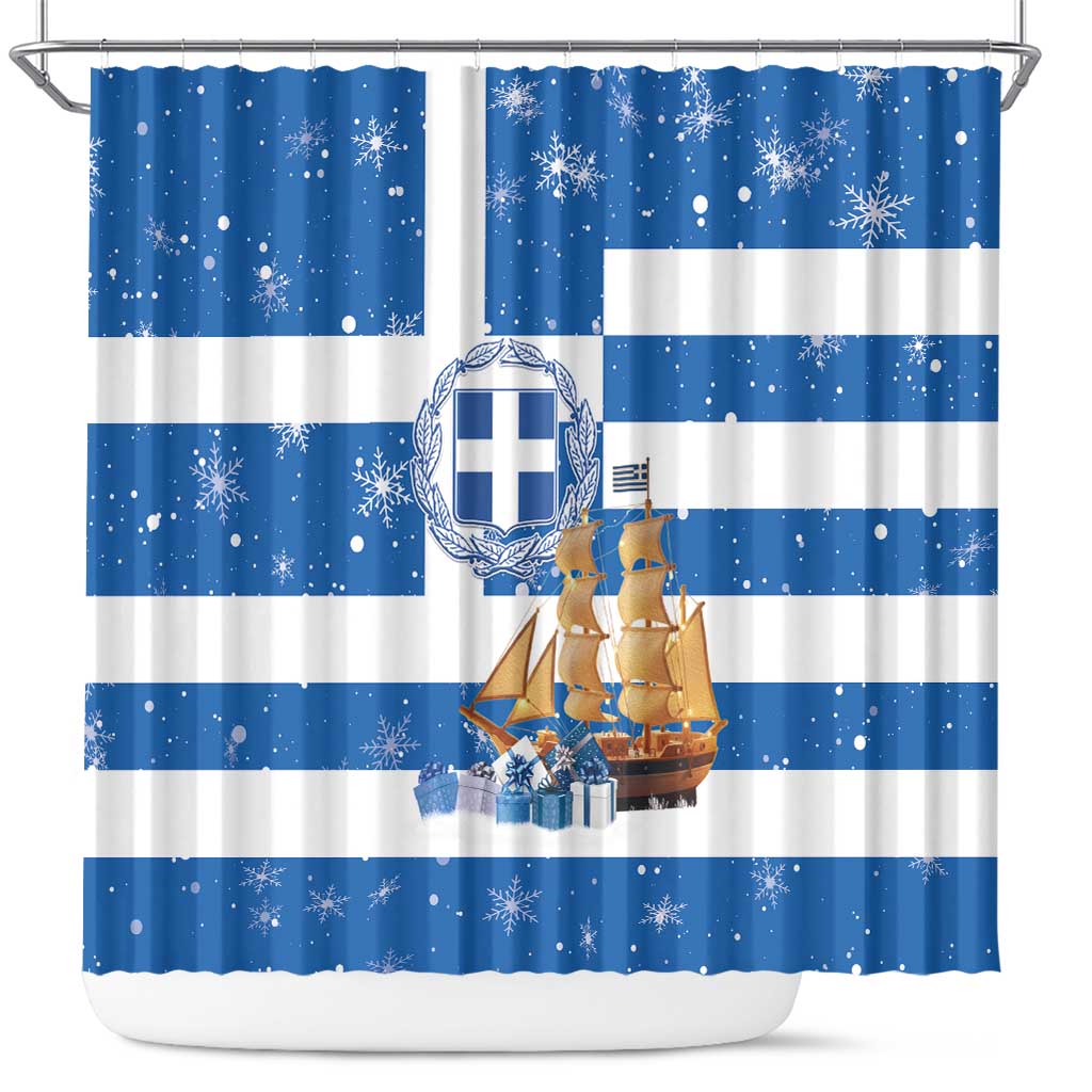 Greece Karavaki Christmas Shower Curtain Merry Chirstmas 2025 - Wonder Print Shop