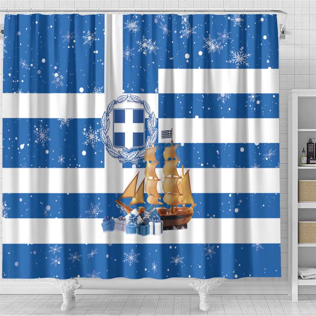 Greece Karavaki Christmas Shower Curtain Merry Chirstmas 2025 - Wonder Print Shop