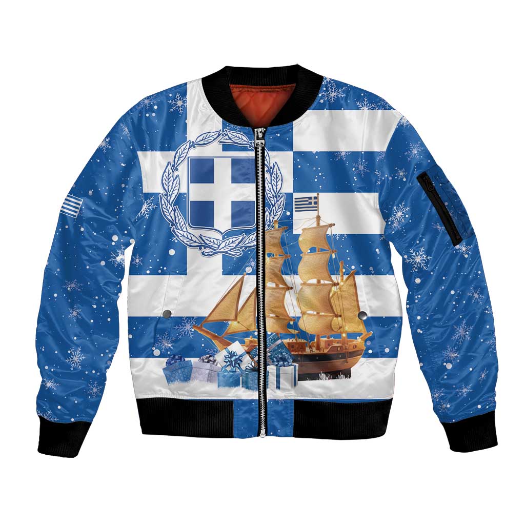 Greece Karavaki Christmas Sleeve Zip Bomber Jacket Merry Chirstmas 2025 - Wonder Print Shop