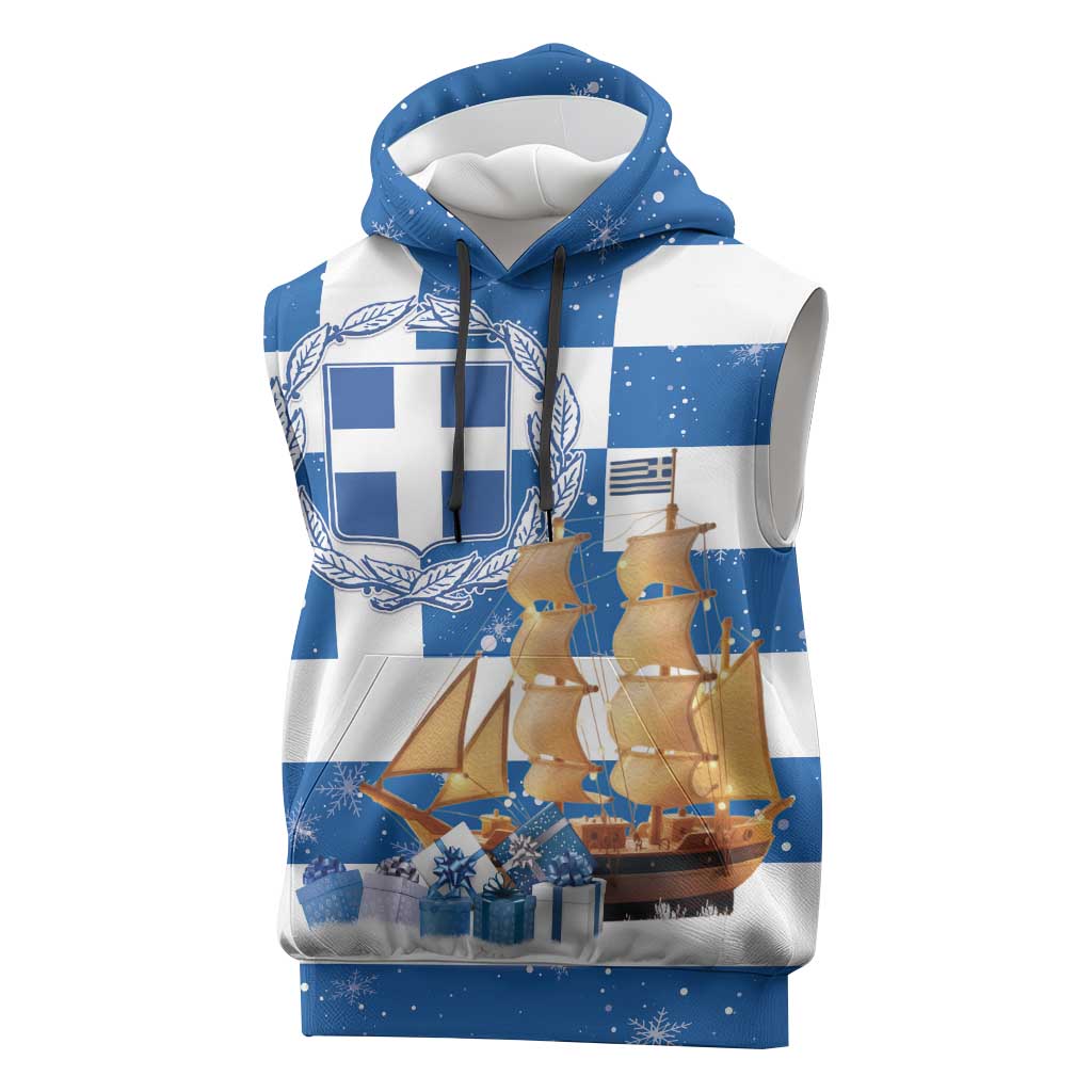 Greece Karavaki Christmas Sleeveless Hoodie Merry Chirstmas 2025 - Wonder Print Shop