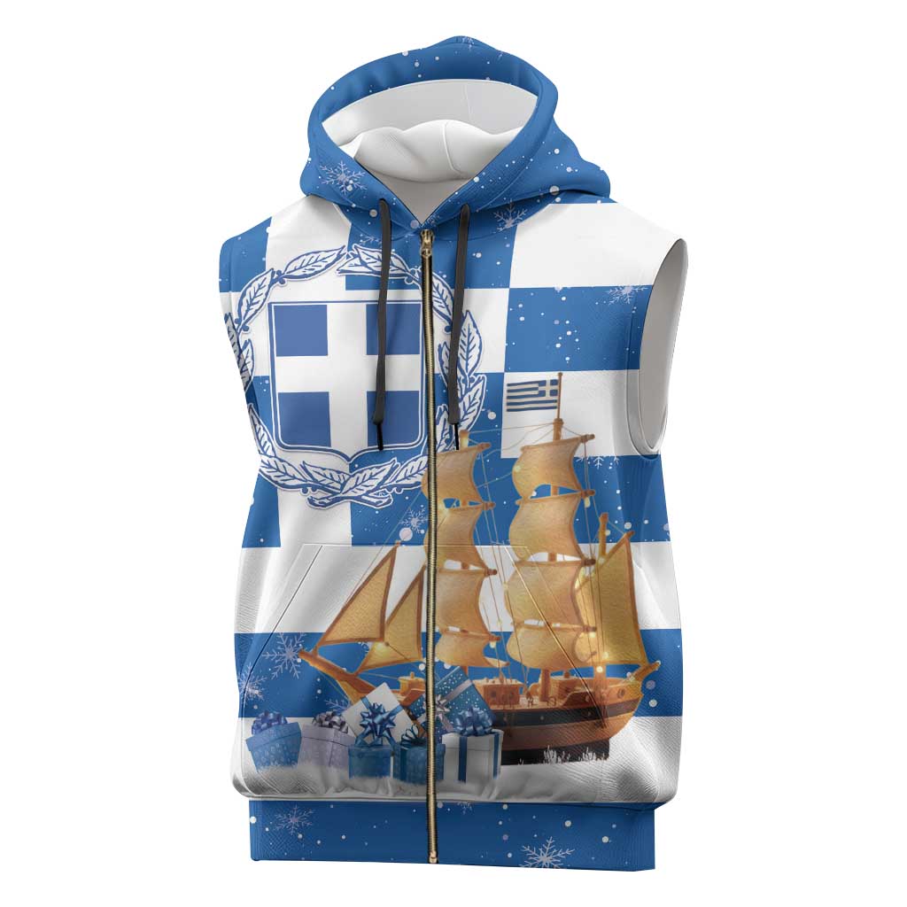 Greece Karavaki Christmas Sleeveless Zip Hoodie Merry Chirstmas 2025 - Wonder Print Shop