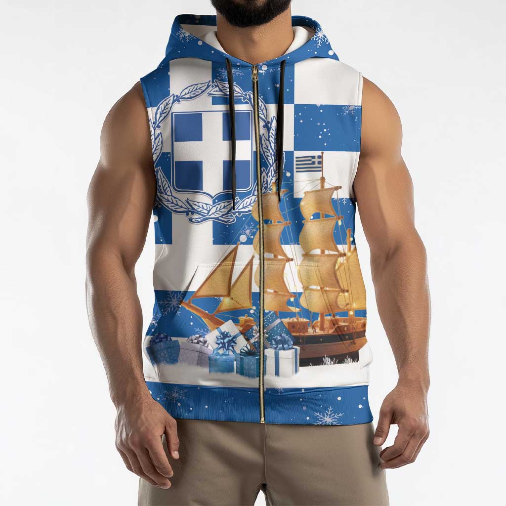 Greece Karavaki Christmas Sleeveless Zip Hoodie Merry Chirstmas 2025 - Wonder Print Shop