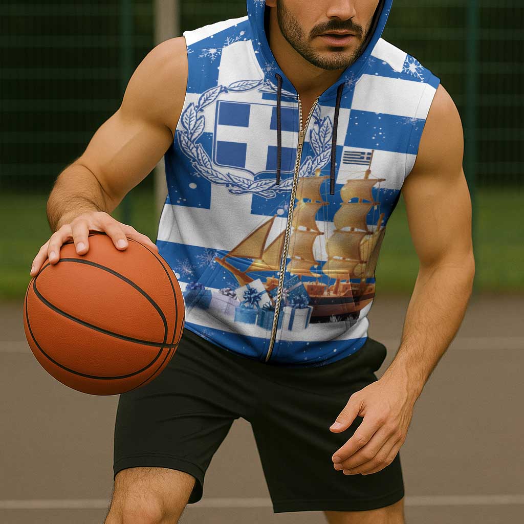 Greece Karavaki Christmas Sleeveless Zip Hoodie Merry Chirstmas 2025 - Wonder Print Shop
