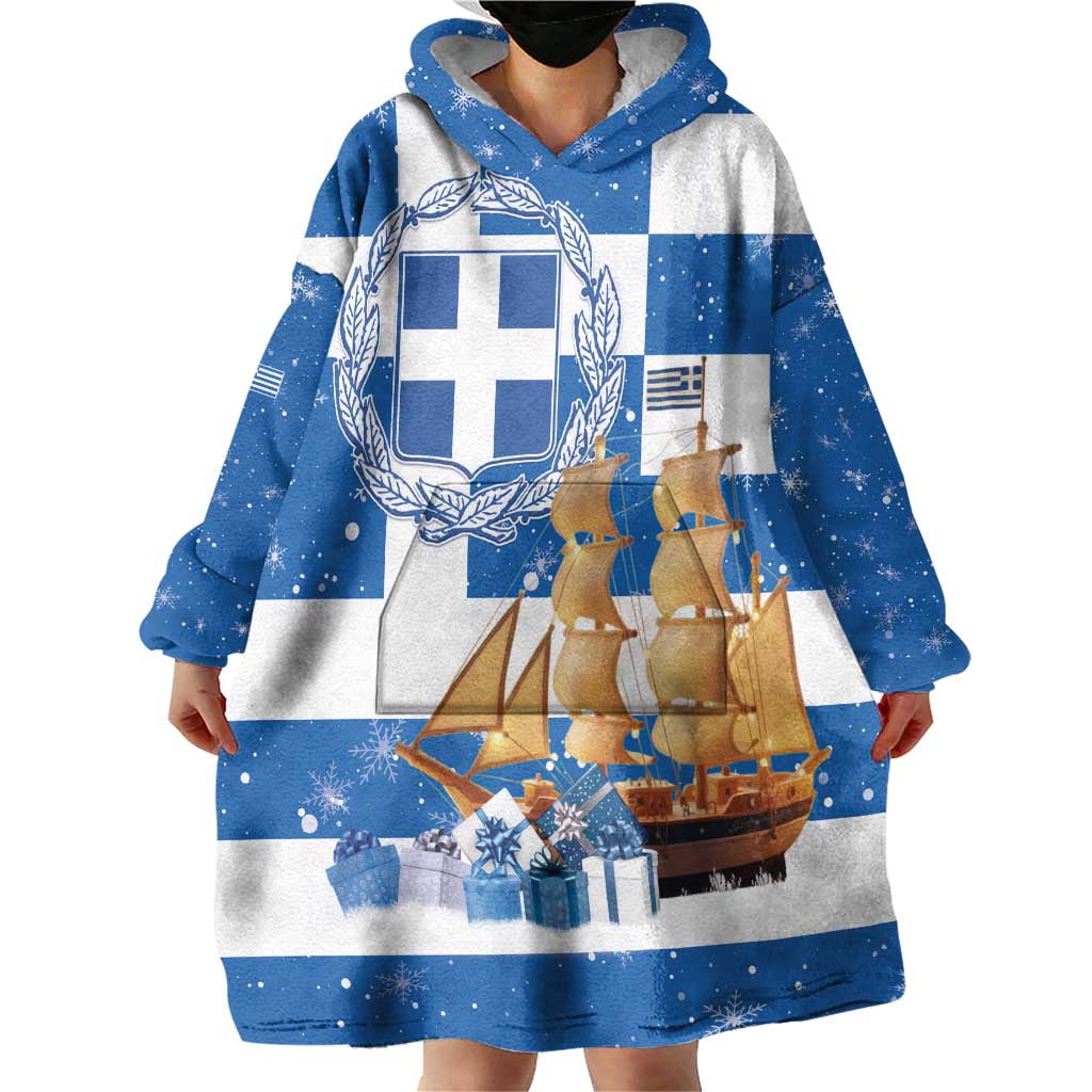 Greece Karavaki Christmas Wearable Blanket Hoodie Merry Chirstmas 2025 - Wonder Print Shop
