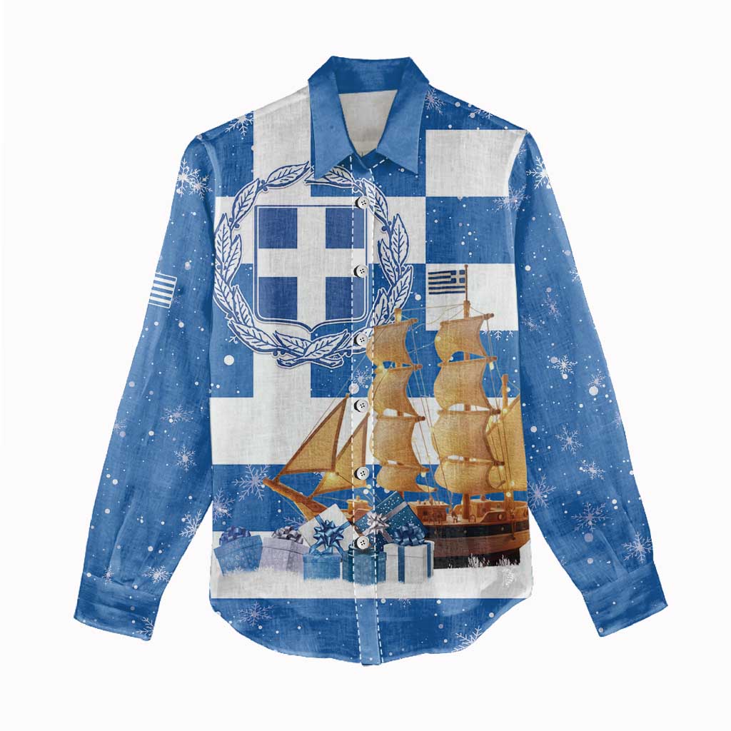 Greece Karavaki Christmas Women Casual Shirt Merry Chirstmas 2025 - Wonder Print Shop