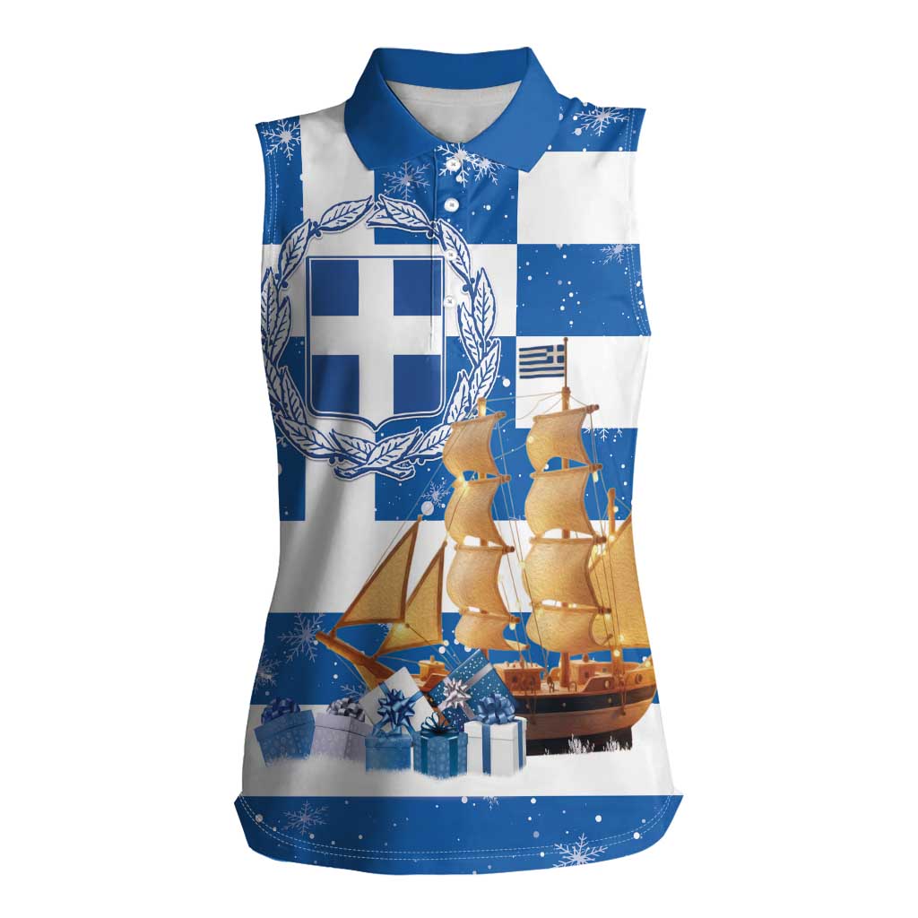 Greece Karavaki Christmas Women Sleeveless Polo Shirt Merry Chirstmas 2025 - Wonder Print Shop