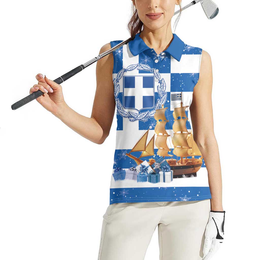 Greece Karavaki Christmas Women Sleeveless Polo Shirt Merry Chirstmas 2025 - Wonder Print Shop