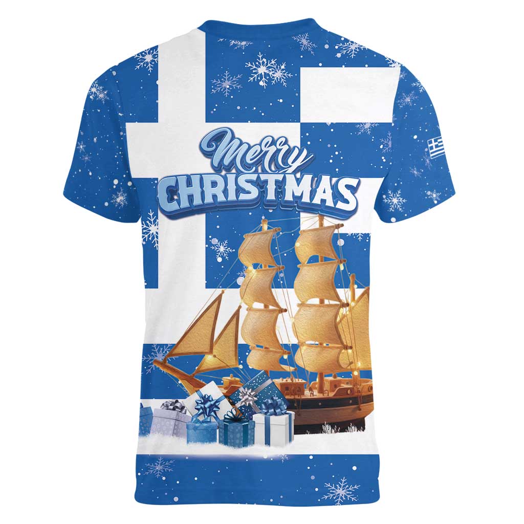 Greece Karavaki Christmas Women V-Neck T-Shirt Merry Chirstmas 2025 - Wonder Print Shop