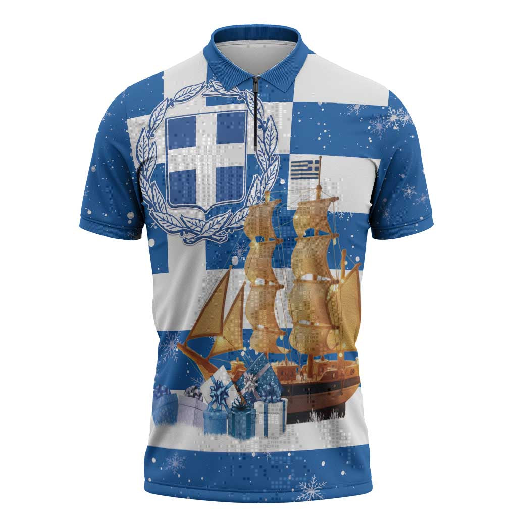 Greece Karavaki Christmas Zipper Polo Shirt Merry Chirstmas 2025 - Wonder Print Shop