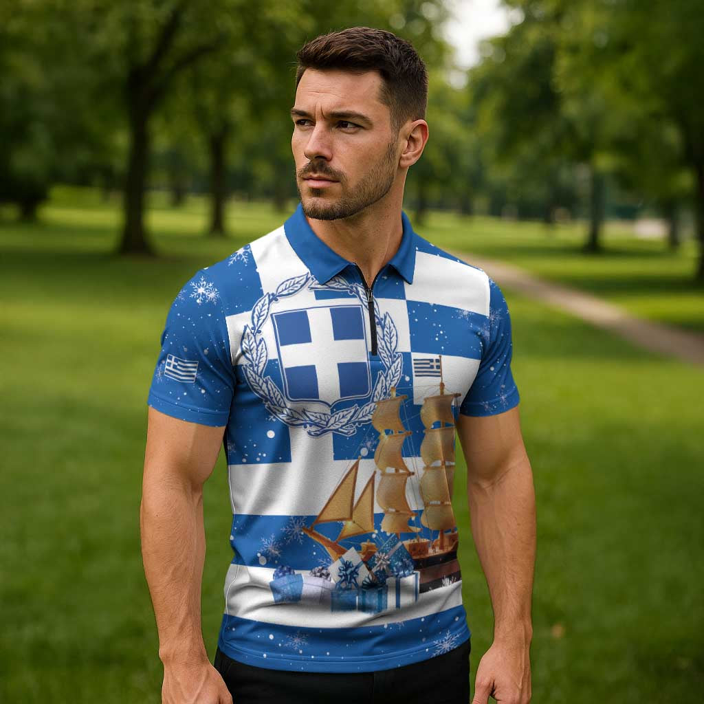 Greece Karavaki Christmas Zipper Polo Shirt Merry Chirstmas 2025 - Wonder Print Shop