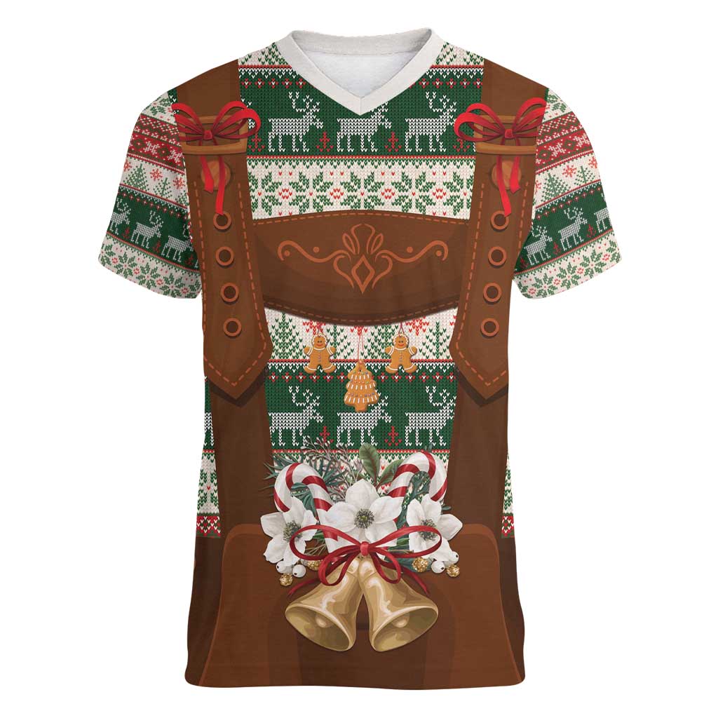 Germany Bavarian Christmas Women V-Neck T-Shirt German Heritage Costume - Wonder Print Shop
