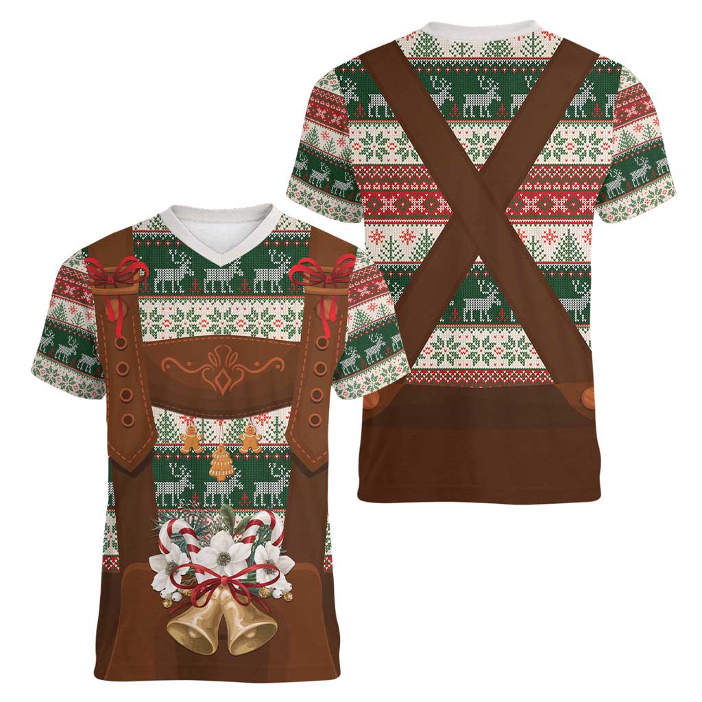 Germany Bavarian Christmas Women V-Neck T-Shirt German Heritage Costume - Wonder Print Shop
