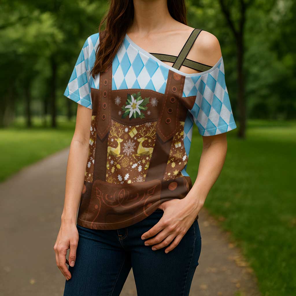 Germany Christmas Cross Shoulder Shirt Bavarian Costume Style - Wonder Print Shop