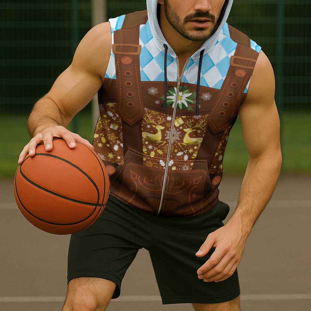 Germany Christmas Sleeveless Zip Hoodie Bavarian Costume Style - Wonder Print Shop
