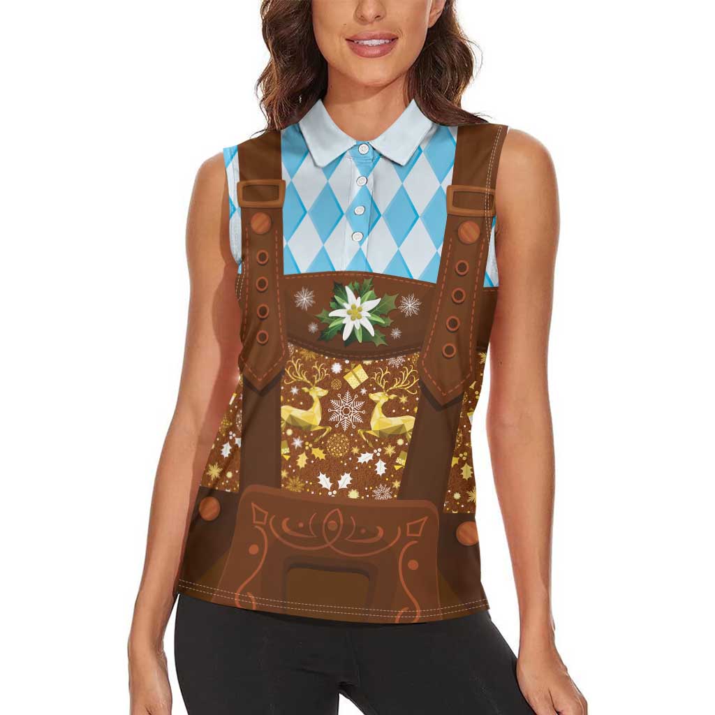 Germany Christmas Women Sleeveless Polo Shirt Bavarian Costume Style - Wonder Print Shop