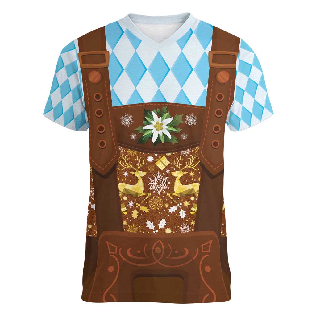 Germany Christmas Women V-Neck T-Shirt Bavarian Costume Style - Wonder Print Shop