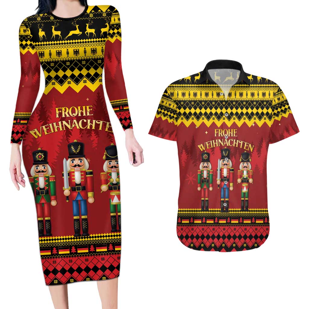 Germany Nussknacker Christmas Couples Matching Long Sleeve Bodycon Dress and Hawaiian Shirt Crack Deez Nuts - Wonder Print Shop