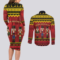 Germany Nussknacker Christmas Couples Matching Long Sleeve Bodycon Dress and Long Sleeve Button Shirt Crack Deez Nuts - Wonder Print Shop