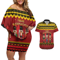Germany Nussknacker Christmas Couples Matching Off Shoulder Short Dress and Hawaiian Shirt Crack Deez Nuts - Wonder Print Shop