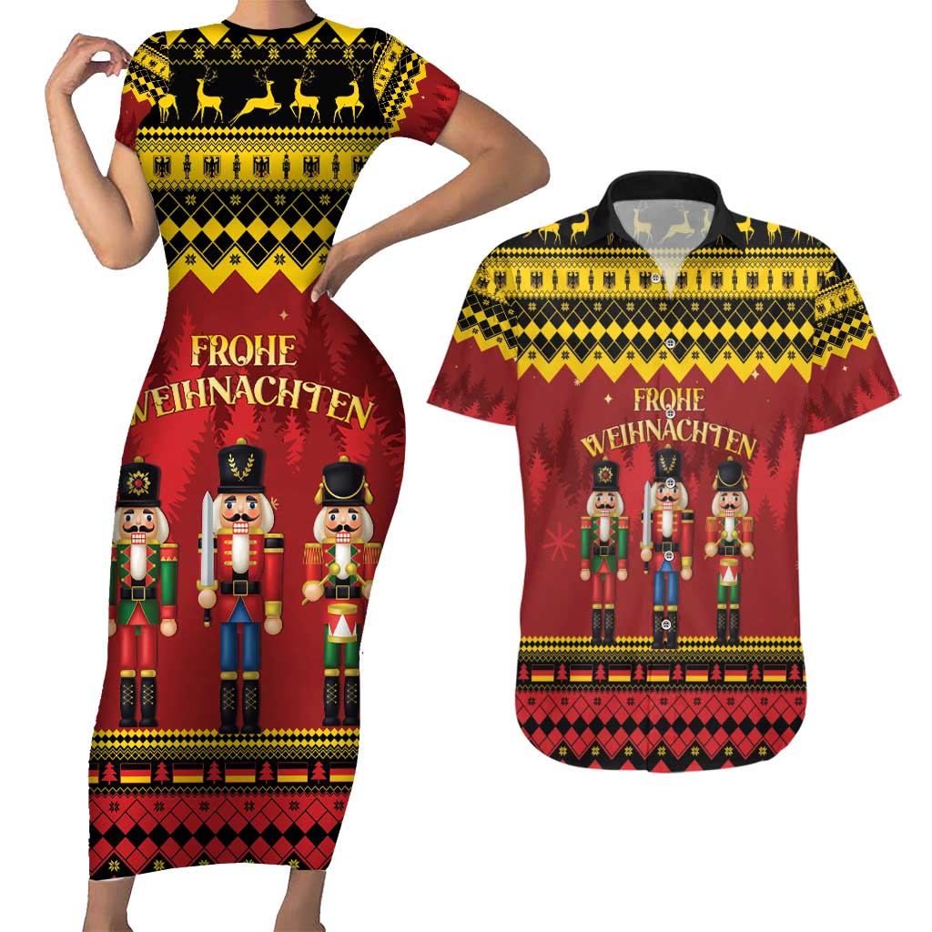 Germany Nussknacker Christmas Couples Matching Short Sleeve Bodycon Dress and Hawaiian Shirt Crack Deez Nuts - Wonder Print Shop