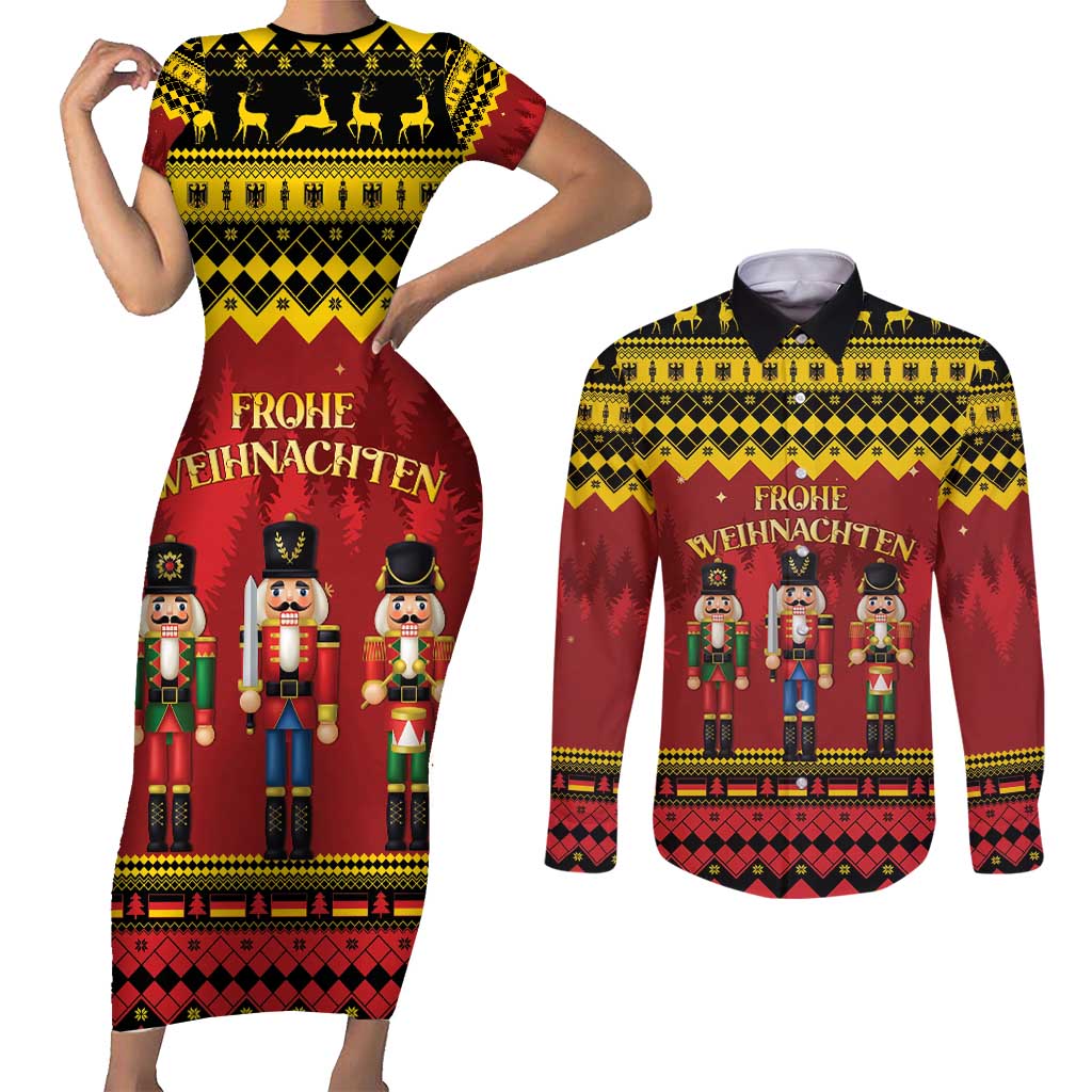 Germany Nussknacker Christmas Couples Matching Short Sleeve Bodycon Dress and Long Sleeve Button Shirt Crack Deez Nuts - Wonder Print Shop