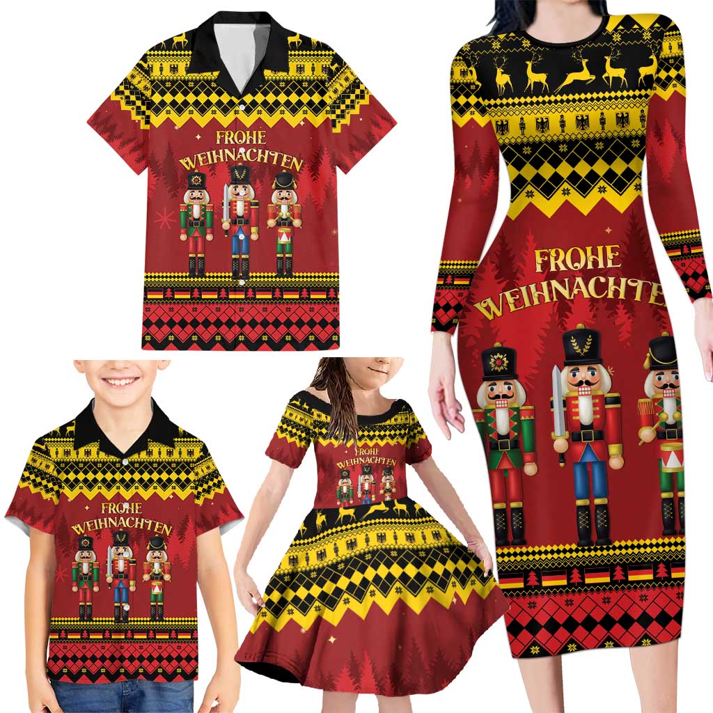 Germany Nussknacker Christmas Family Matching Long Sleeve Bodycon Dress and Hawaiian Shirt Crack Deez Nuts - Wonder Print Shop