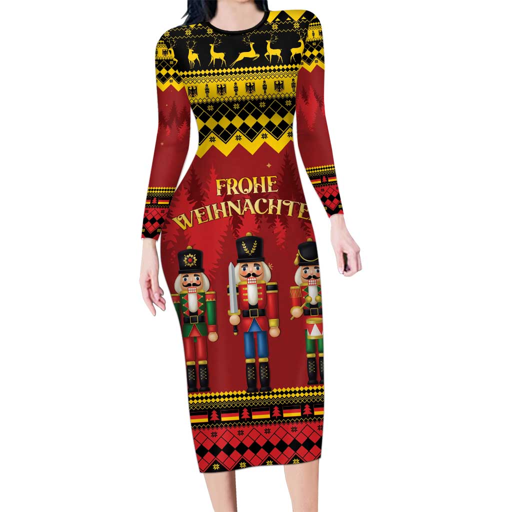 Germany Nussknacker Christmas Family Matching Long Sleeve Bodycon Dress and Hawaiian Shirt Crack Deez Nuts - Wonder Print Shop